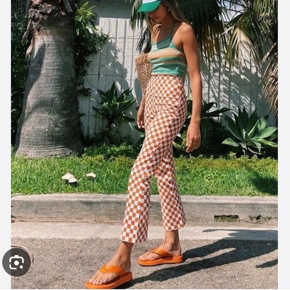 Vrg Grl Pants - VRG GRL Play It Cool Orange Checkered Patterned Pants